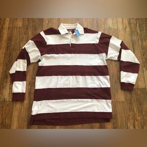 Mens FINL365 Long Sleeve Shirt 2XL Striped Polo Burgundy White Finish Athletics